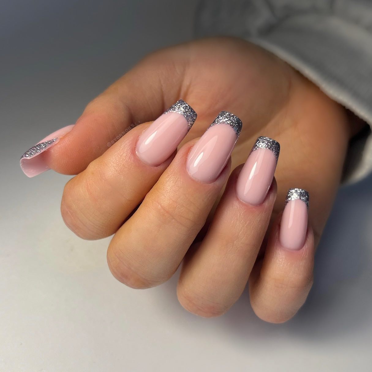 French manicure with silver glitter tips