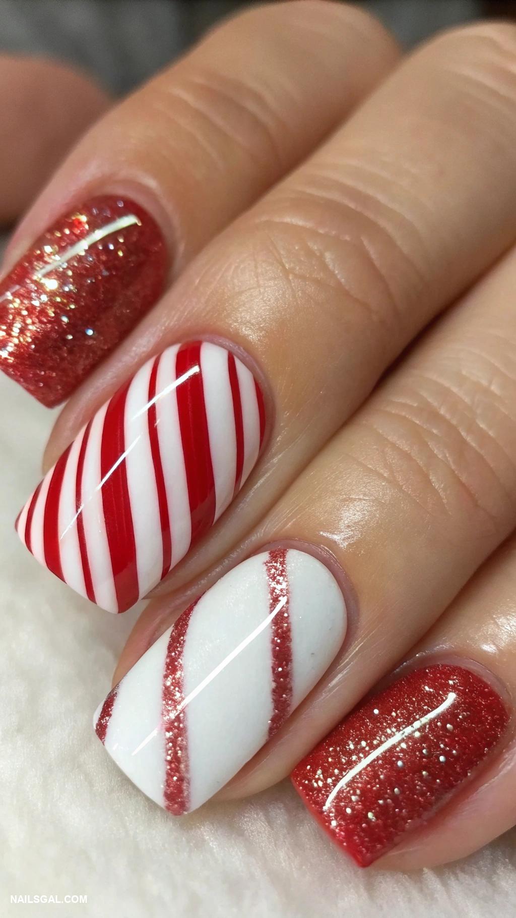 Candy cane striped nail art