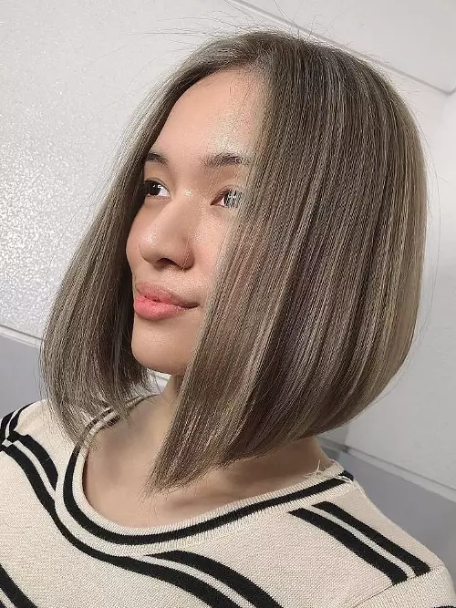 Sleek straight bob haircut in ash brown