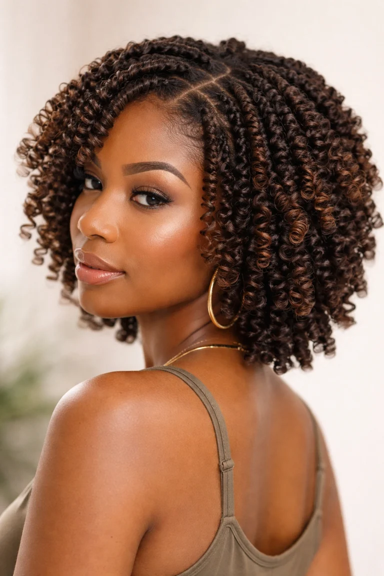 Twist-out with caramel highlights on natural hair