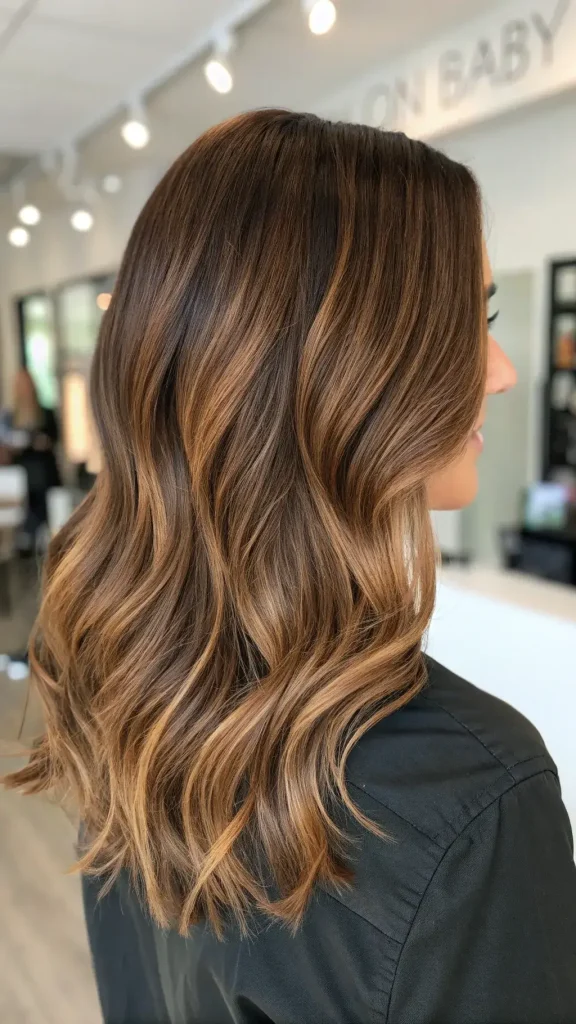 Warm Toffee Brown — winter hair color idea for brown eyes