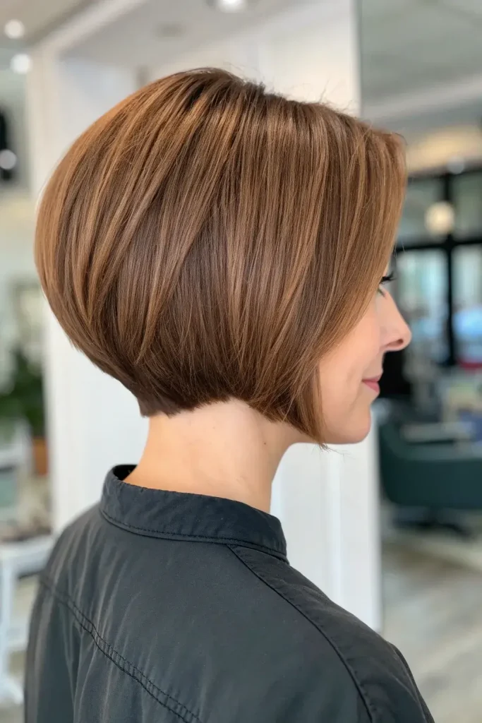 Graduated toffee brown bob with darker espresso roots
