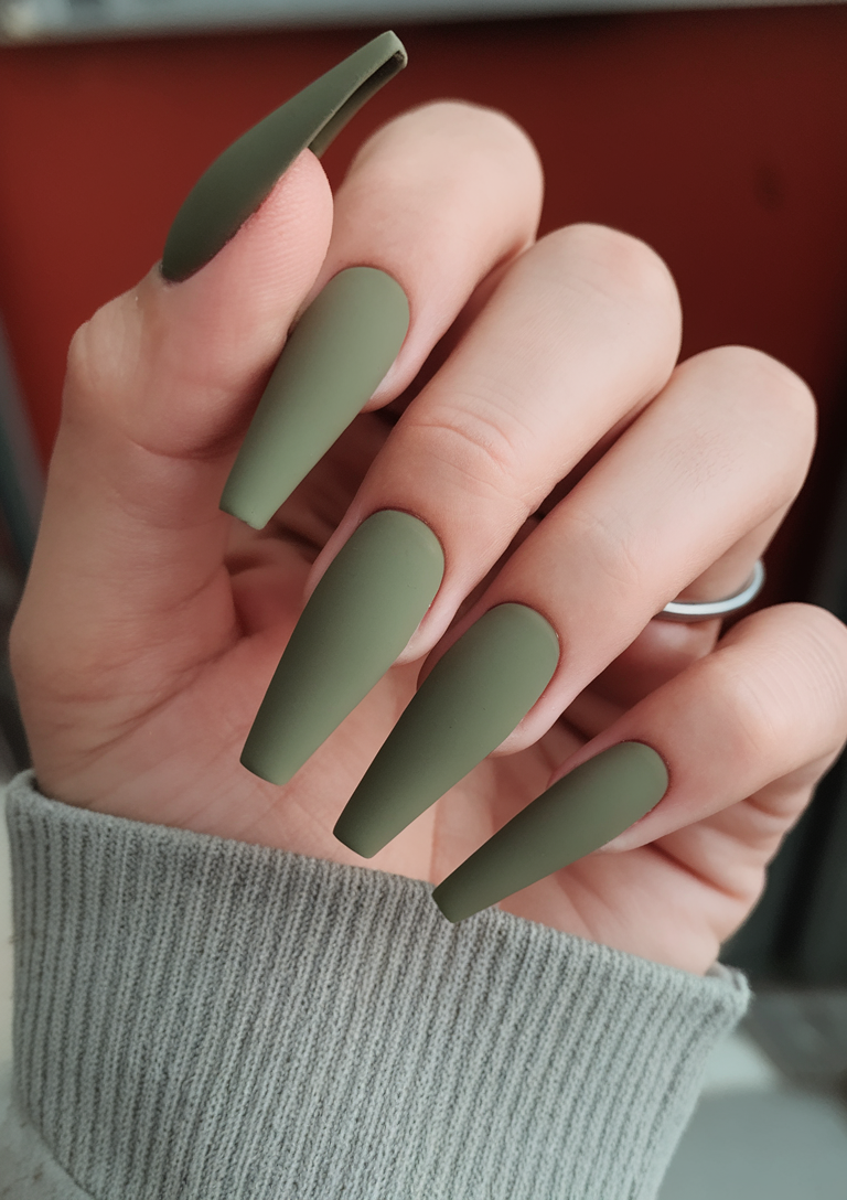 Olive green nails