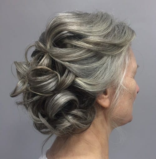 Silver twisted updo hairstyle with romantic texture