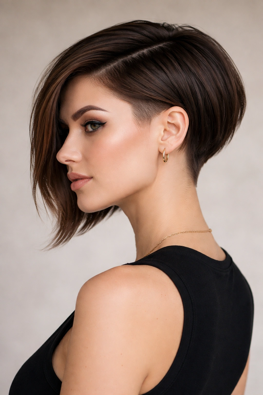 Angled bob with a tapered undercut nape