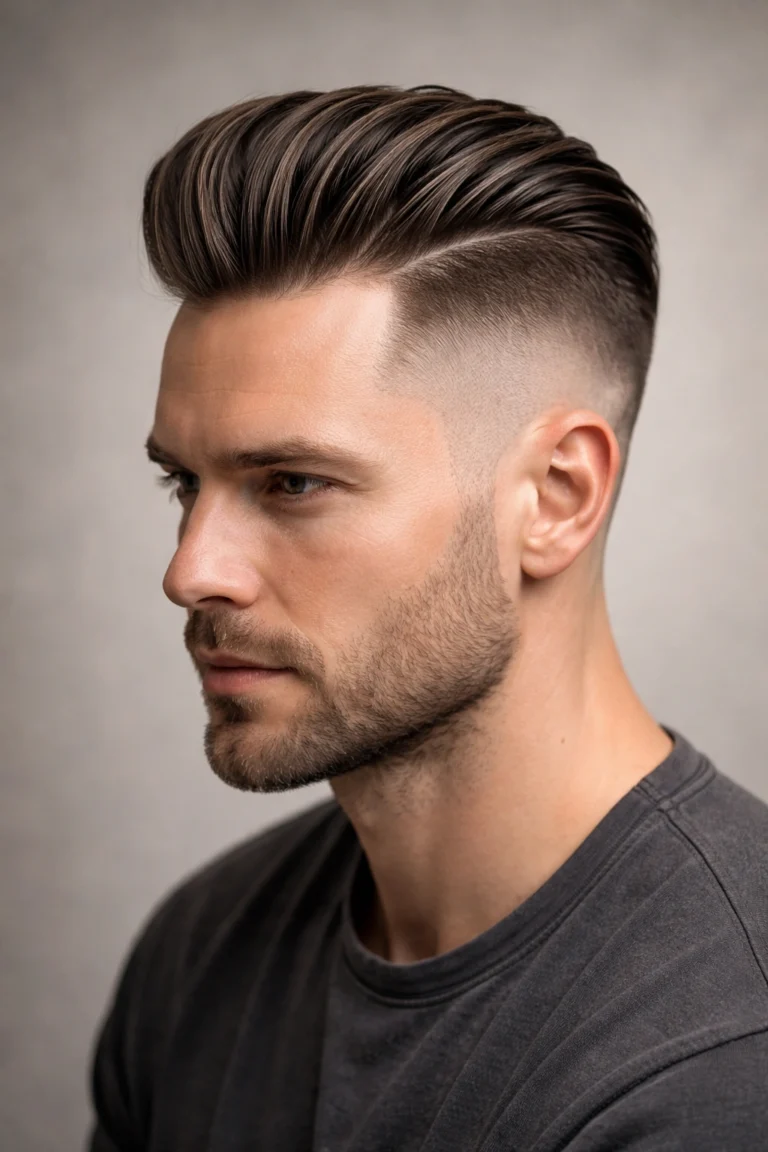 Man with a slicked-back undercut hairstyle