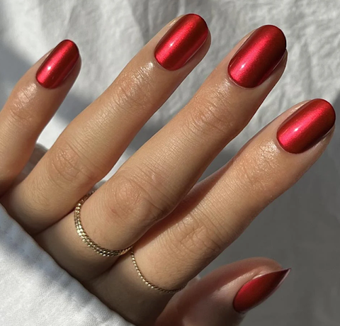 Red chrome metallic press-on nails