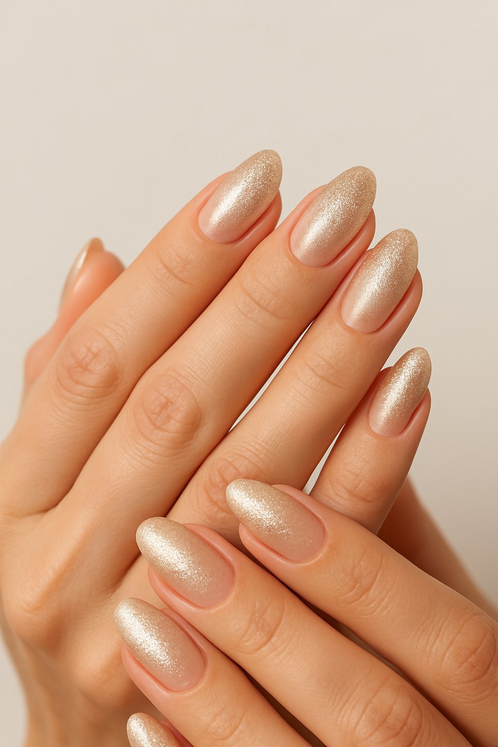 Champagne gold shimmer almond nails