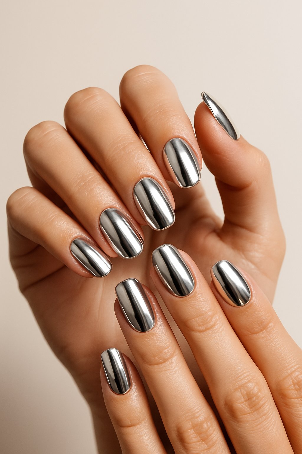 Silver mirror chrome nails