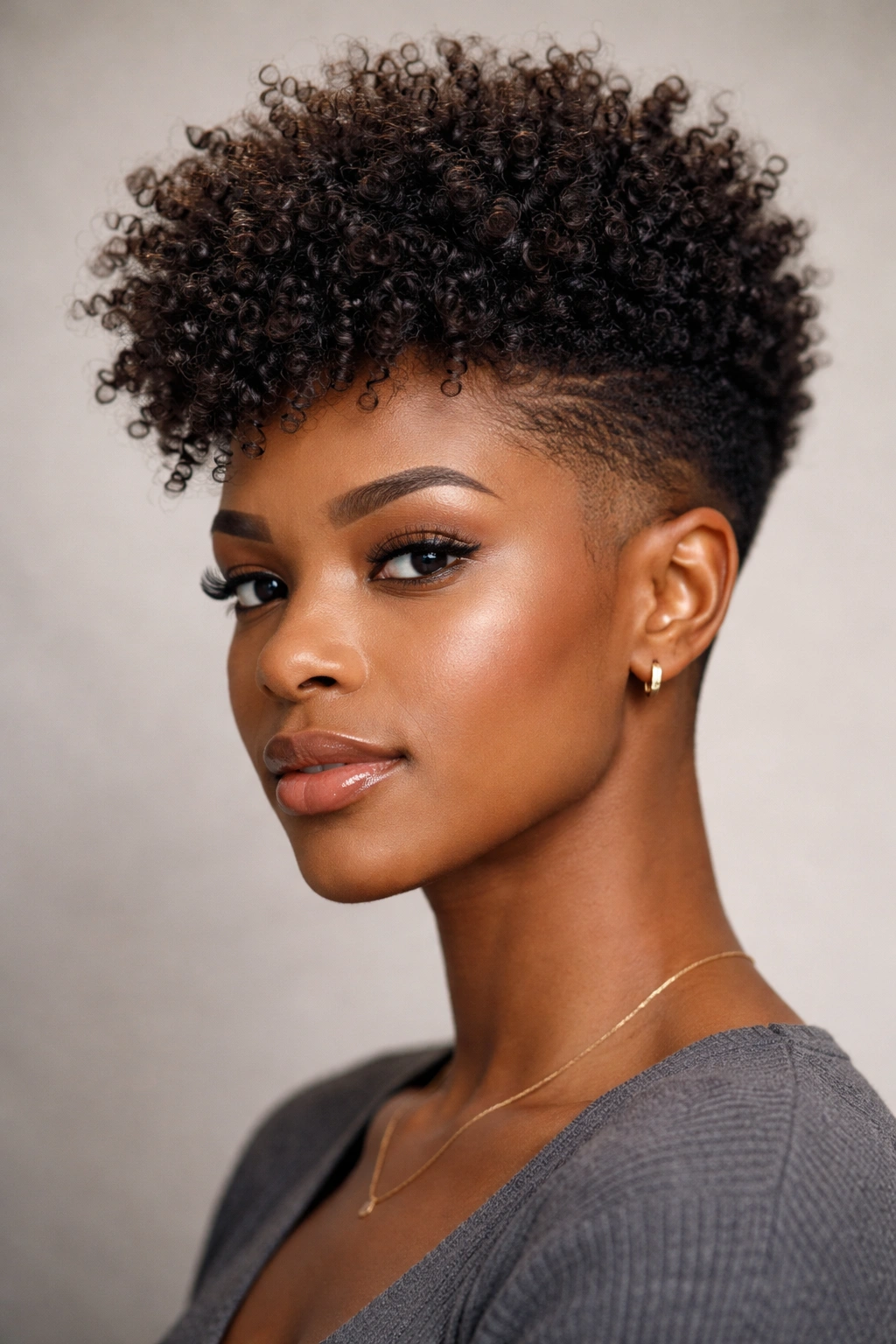 Espresso brown tapered natural cut with curly crown