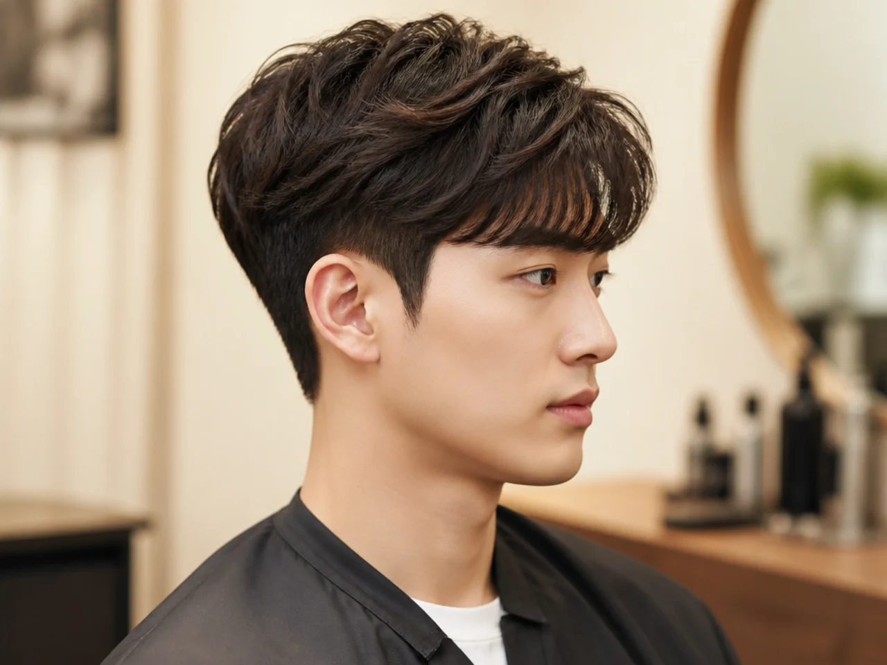 Man with a two-block haircut and longer top