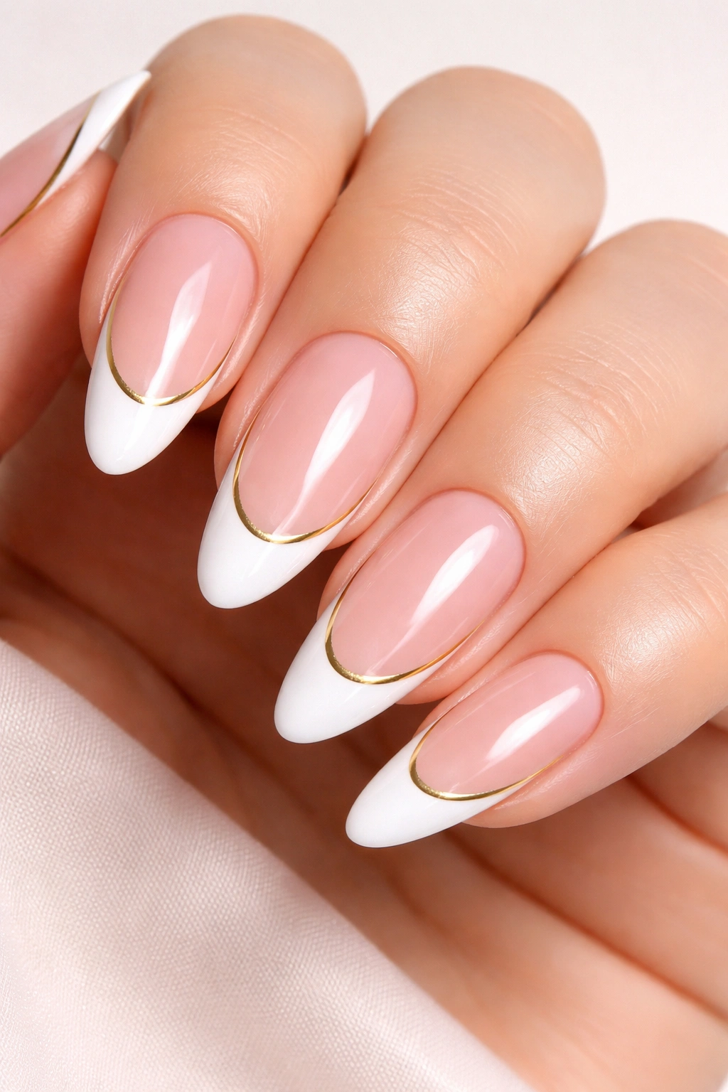 White French manicure with gold glitter tips