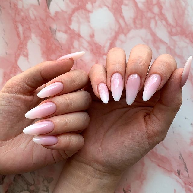 Baby pink to white ombre gradient nails