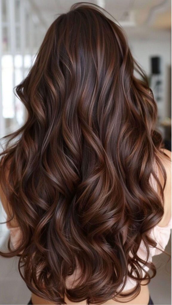 Sleek straight chestnut brown hair with glass-like shine