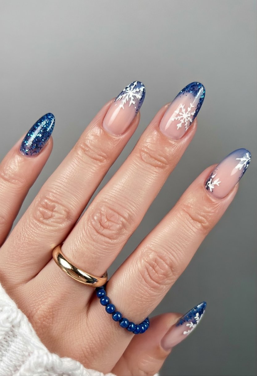 Icy blue shimmer Christmas nails